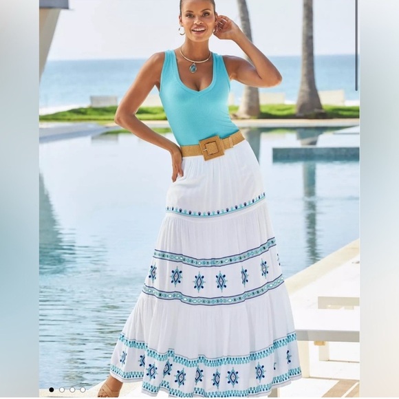 Boston Proper Mirror Embellished And Embroidered Maxi Skirt White Sise M NWOT - Picture 1 of 12